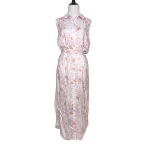 Cloth & Stone Womens Sleeveless Button Up Midi Dress M Pastel Pink Floral Easter